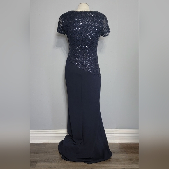 Adrianna Papell | Navy Blue Floor Length Sequin Crepe Dress Mother of Br… - Picture 5 of 13